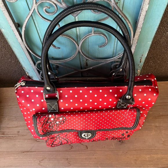 Disney Parks Minnie Mouse Sketch Hobo Handbag Purse Red and White Polka Dots WDW - Picture 5 of 9